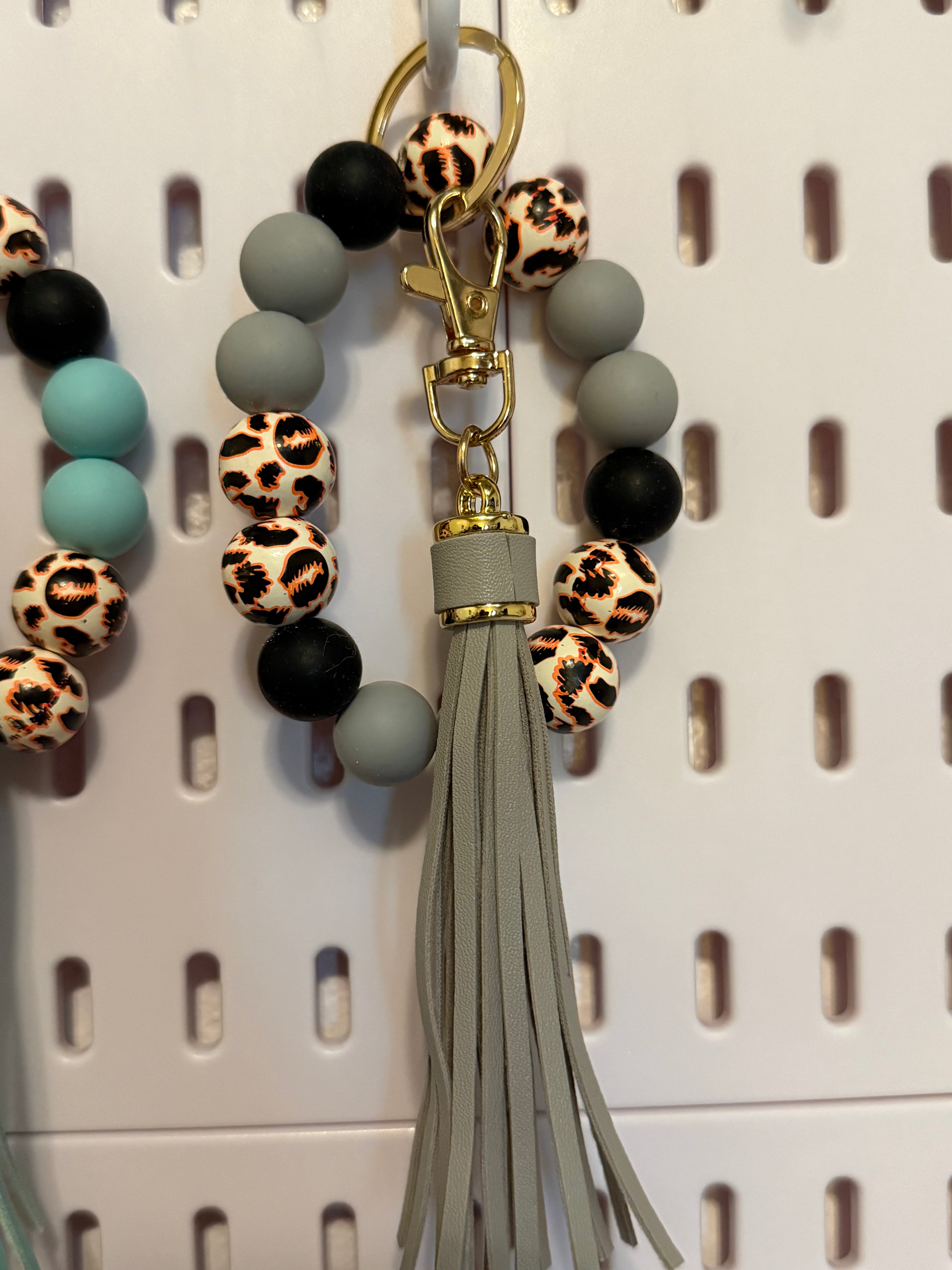 Grey Animal Print Keychain Wristlet