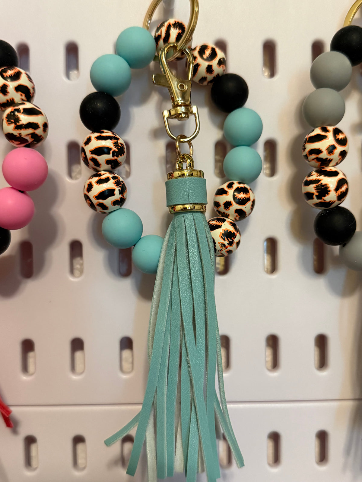 Teal Animal Print Keychain Wristlet